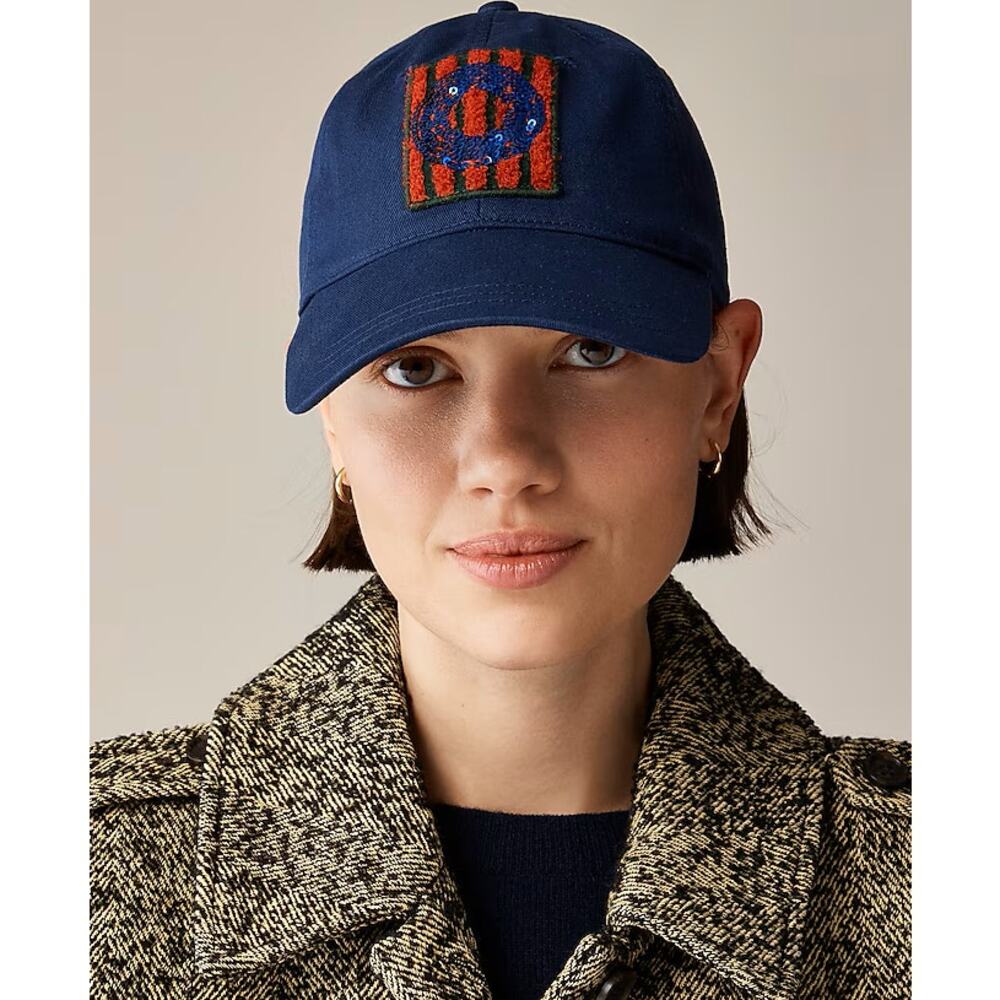 Christopher John Rogers X J.Crew Baseball Hat WMNS OS Blue Red Beaded Adjustable